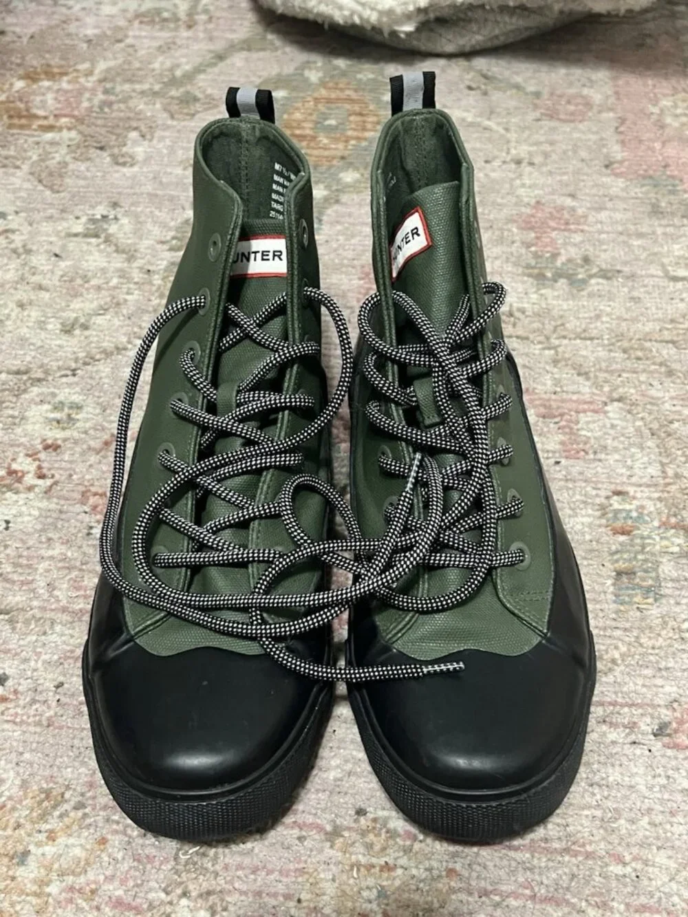 Hunter x Target Green Canvas/ Black Rubber Ankle Rain Boots Men 7.5 Women 9.5